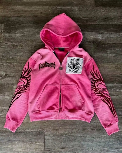 Y2K Fashion New Letter Patch Cardigan Zipper Sweater Men Gothic Harajuku Vintage Hip Hop Popular Casual Sports Sweater Hoodies