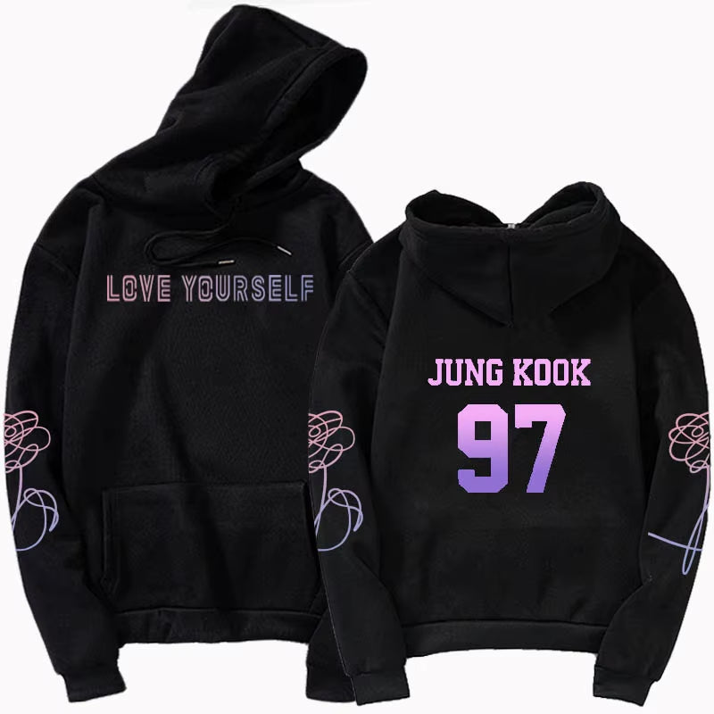 Jungkook Unisex Hoody Kpop Jung Kook Hoodies 97 Sweatshirt Love Yourself KPOP Hoody Sweatshirt XL for Casual Harajuku Kpop Hoody