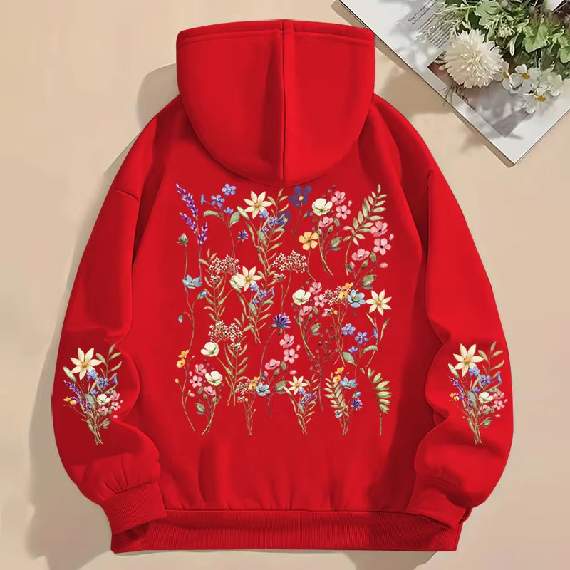 Women'S Y2K Hoodies Vintage Wild Flower Print Loose Sweatshirt Long Sleeve Pocket Women Pullover Boho Plant Style Flower Hoody