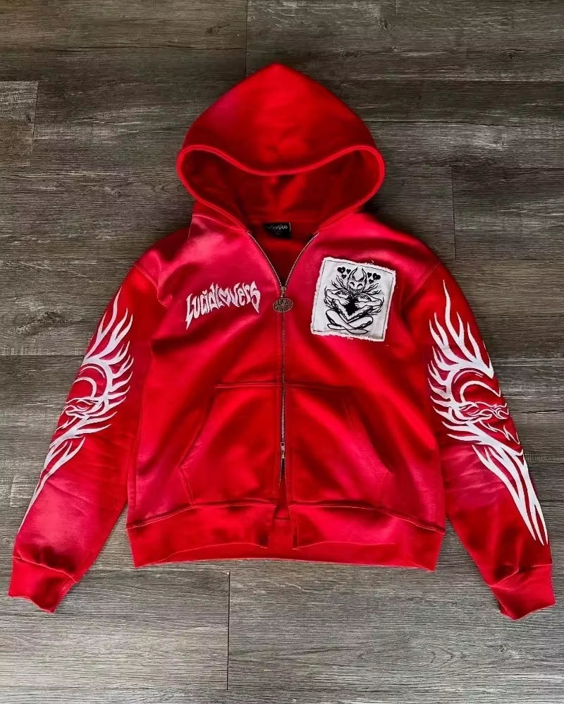 Y2K Fashion New Letter Patch Cardigan Zipper Sweater Men Gothic Harajuku Vintage Hip Hop Popular Casual Sports Sweater Hoodies