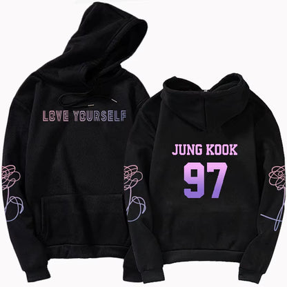 Jungkook Unisex Hoody Kpop Jung Kook Hoodies 97 Sweatshirt Love Yourself KPOP Hoody Sweatshirt XL for Casual Harajuku Kpop Hoody